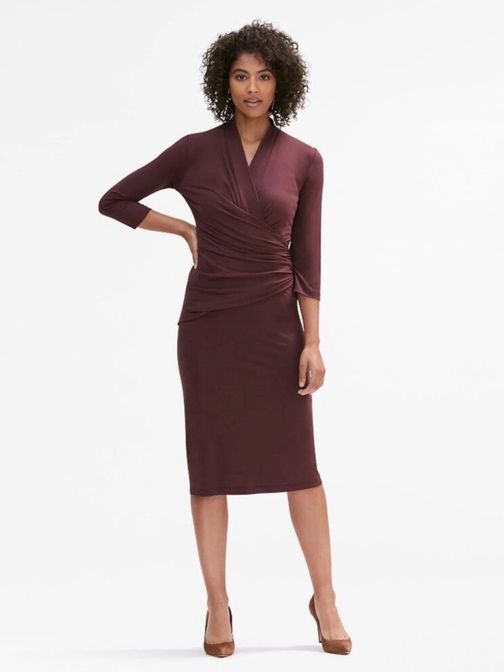 Women’s MM Lafleur Burgundy Casey Midi Wrap Jersey Dress Size Medium
